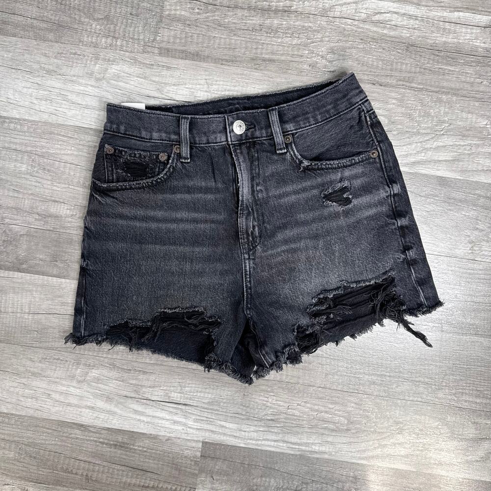 American Eagle Highest Rise 90s Boyfriend Shorts Black Distressed Size 2